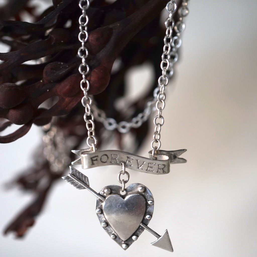 Silver Tattoo Forever Heart Necklace. Badgers Velvet 