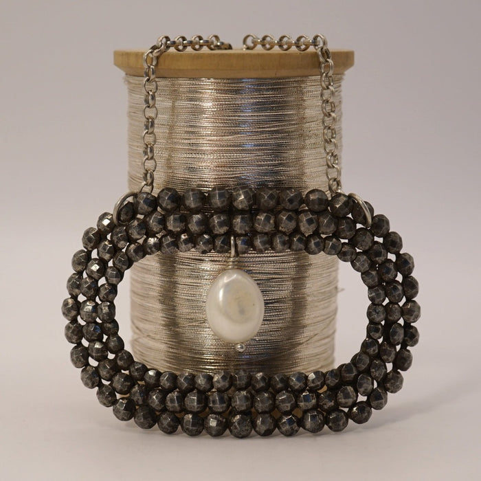 Georgian Cut Steel Buckle Pearl & Silver Necklace, Badgers Velvet