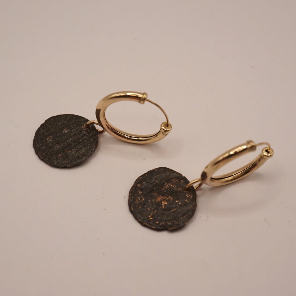 Roman Coin and Gold Hoop Earrings, Badger's Velvet