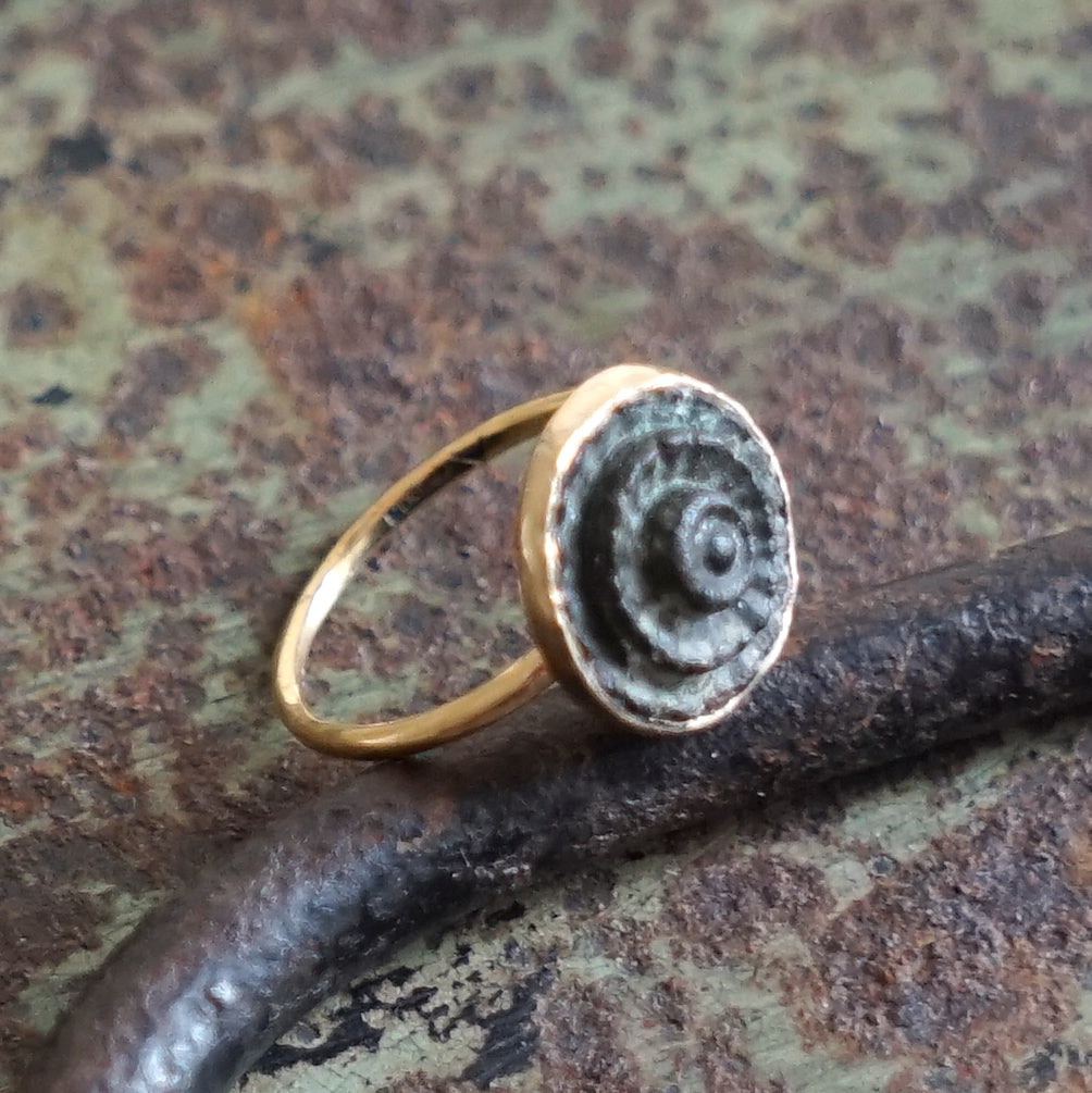 9ct Gold Ring with Bronze Inset.