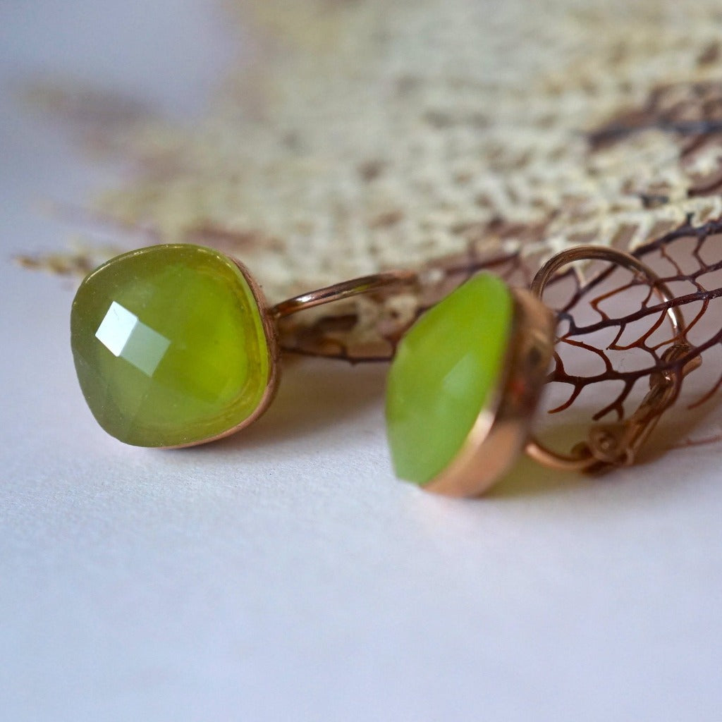 Square Faceted Zirconia and Gold Earrings