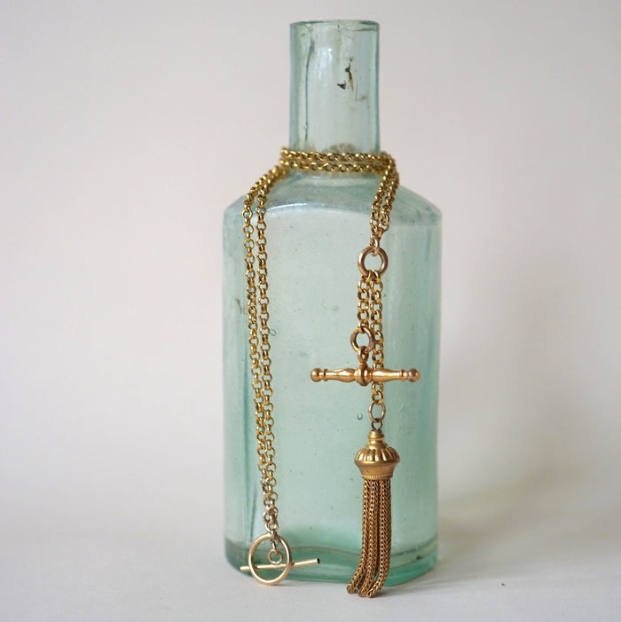 Gold Tassle and T Bar Albertina Necklace Badger's Velvet