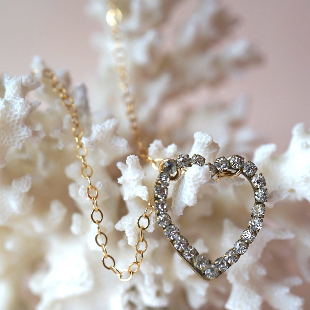 Gold and Diamante Heart Necklace. Badger's Velvet