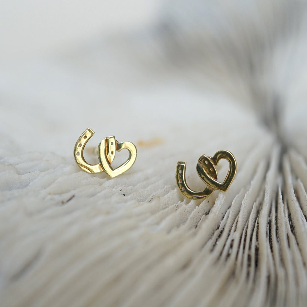 9ct Gold Heart and Horseshoe Stud Earrings
