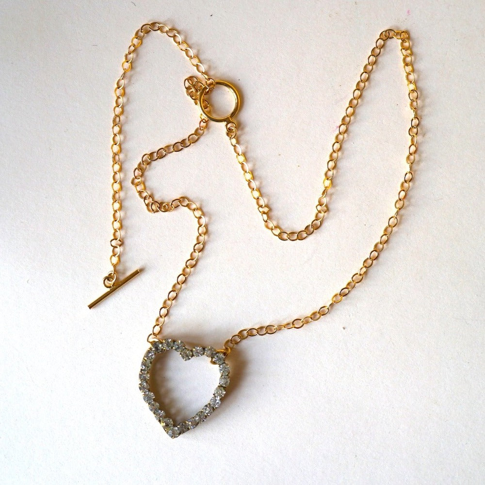 Gold and Diamante Heart Necklace. Badger's Velvet