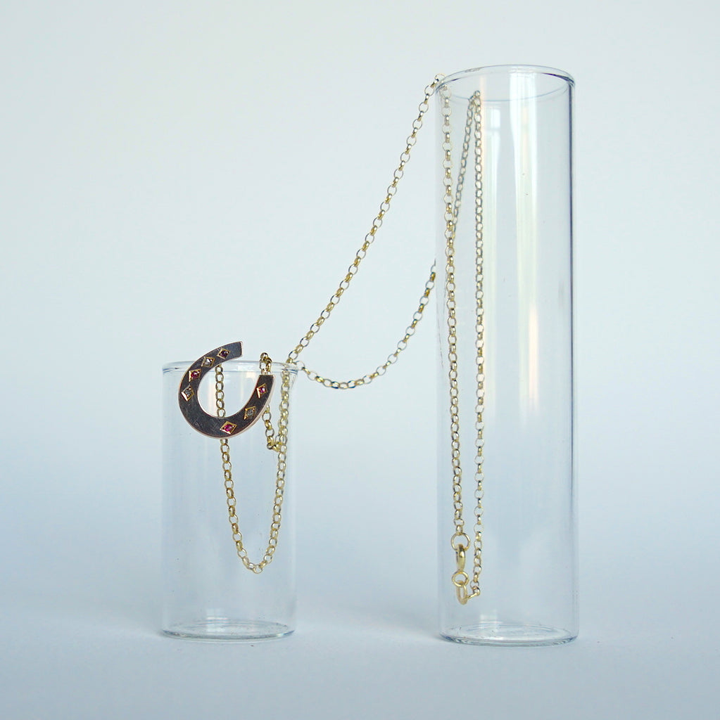 Antique Gold Diamond and Ruby Horseshoe Necklace