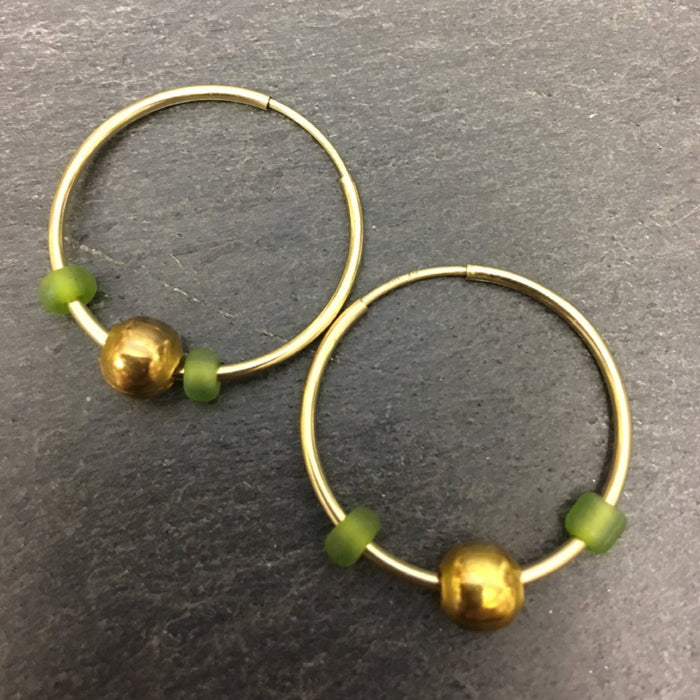 Gold hoops, creole hoops, Gold hoops & beads, Gold hoops and tourmalines. Badgers velvet 
