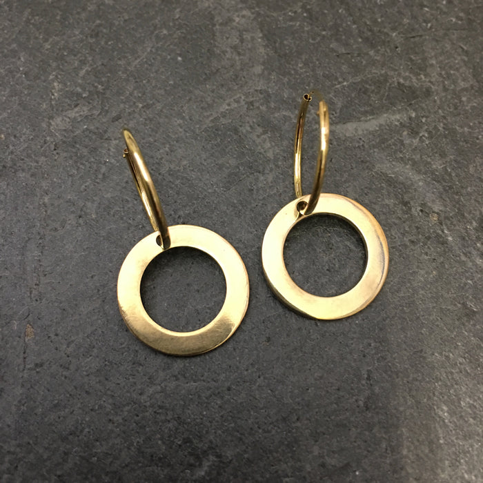 Gold disc earring, sleepers, stylish earring, gold earring, badger's velvet