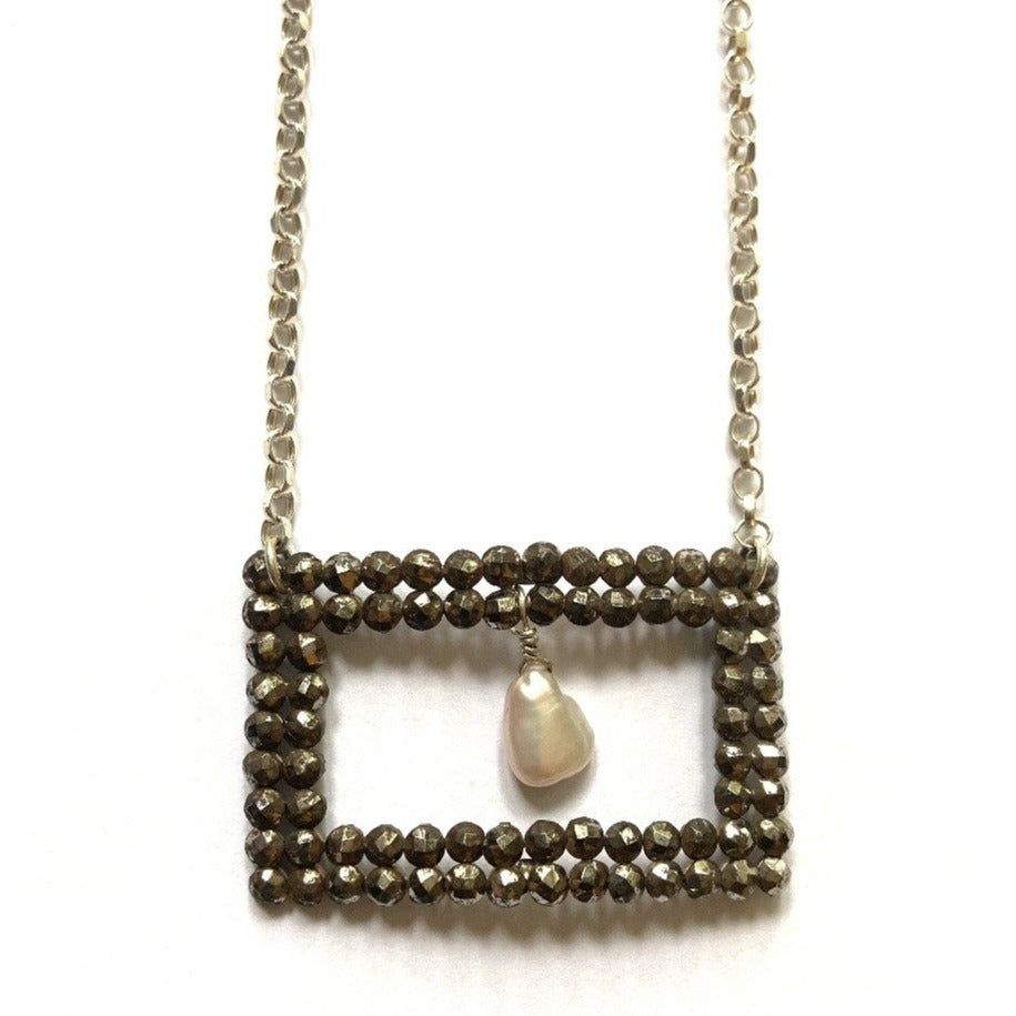 Georgian Cut Steel Square Eye Buckle and Pearl Silver Necklace