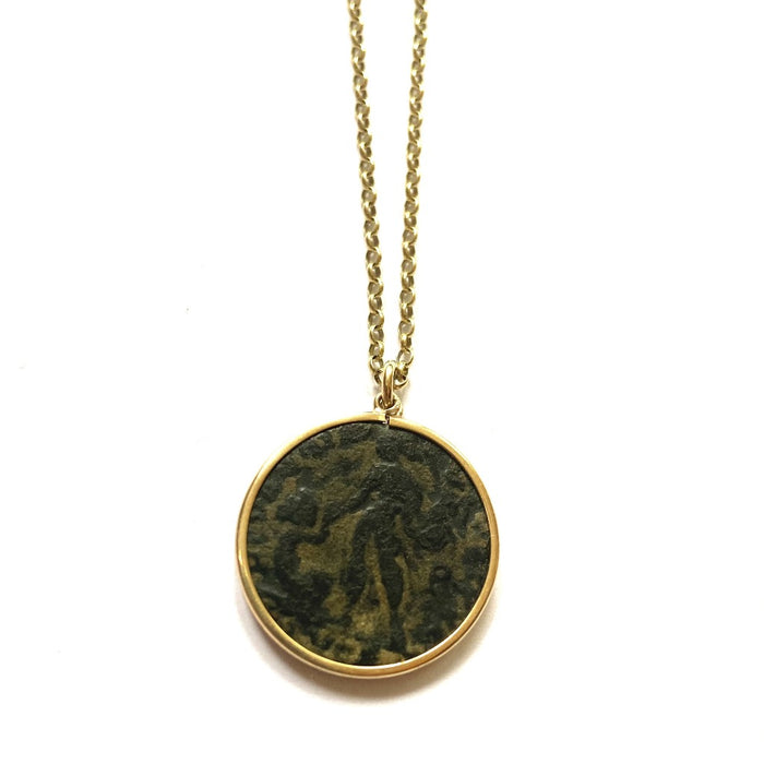 9ct Gold circular Mounted Roman Coin and Belcher Chain Necklace