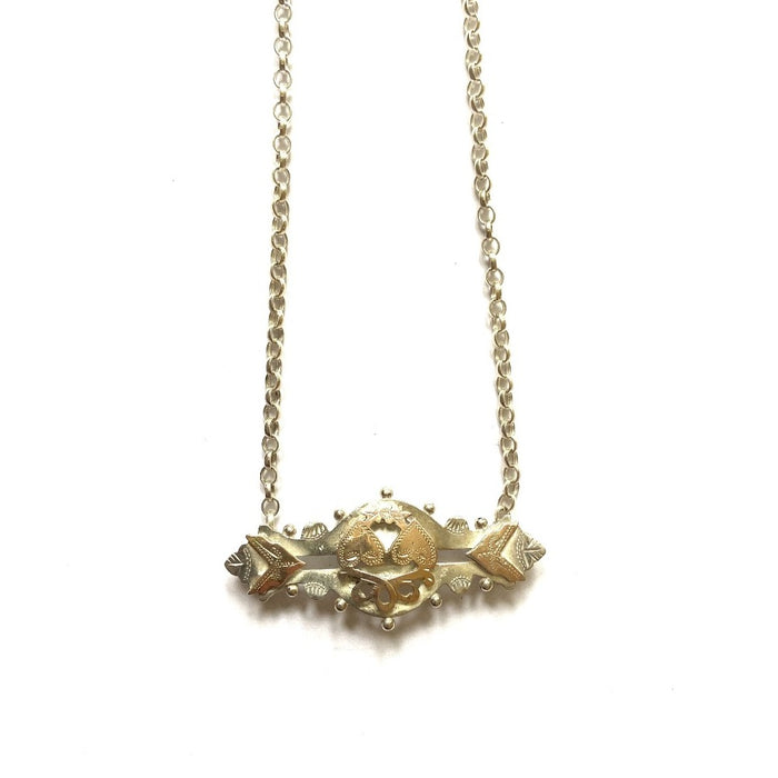Antique Gold  and Silver Hearts and Arrow Brooch Necklace