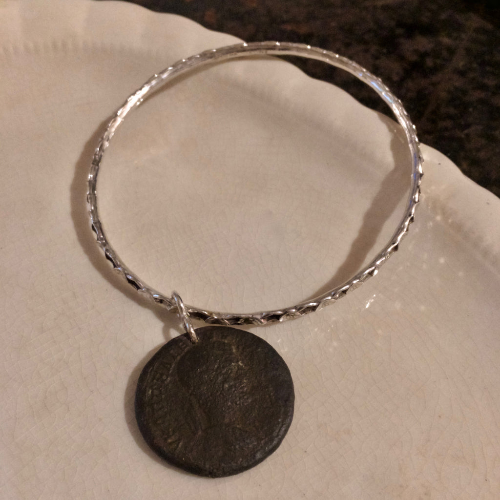 Roman Coin & silver bangle