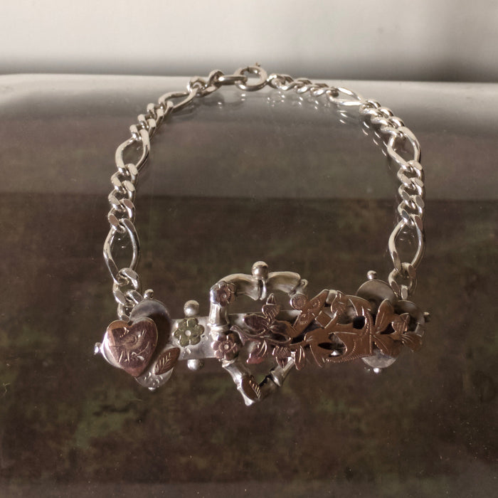 Victorian Rose Gold and Silver Love heart Bracelet.