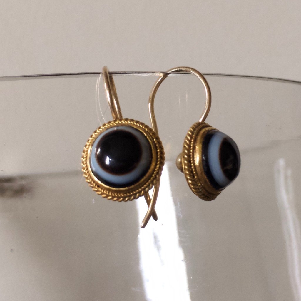 Banded agate Antique Gold Earrings 