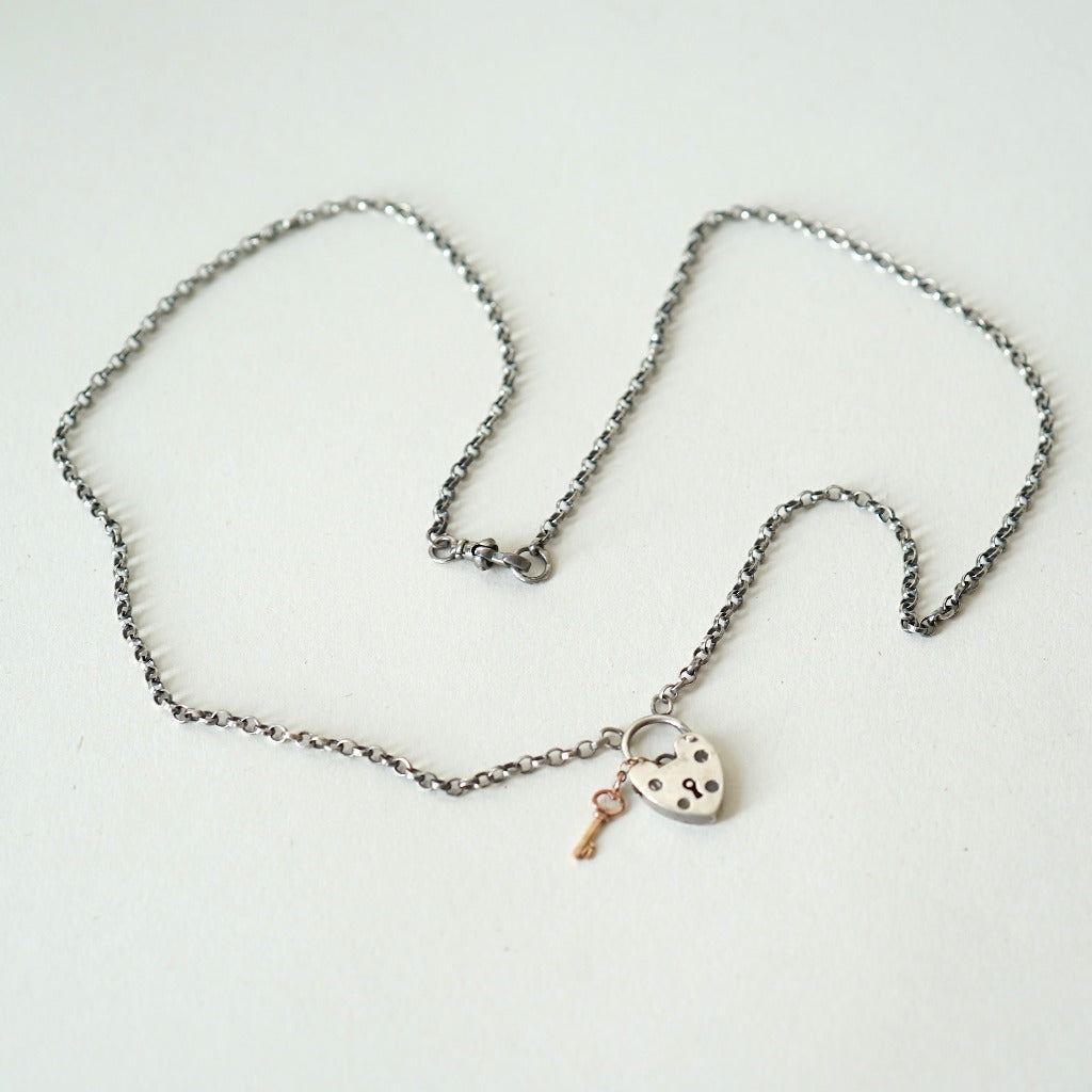 Oxidised Silver Pocket Watch Chain Key to My Heart Necklace