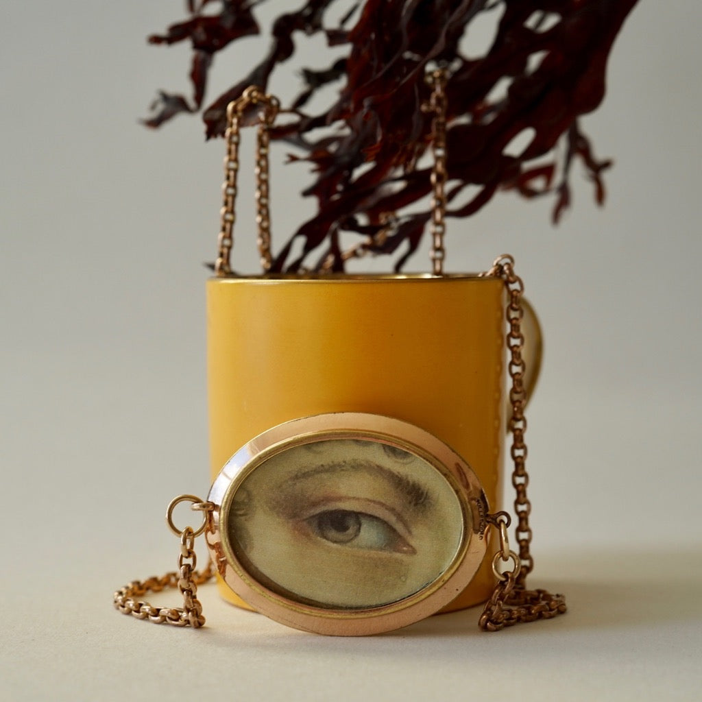 Gold Lover's Eye Double Sided Locket and Belcher Chain Necklace