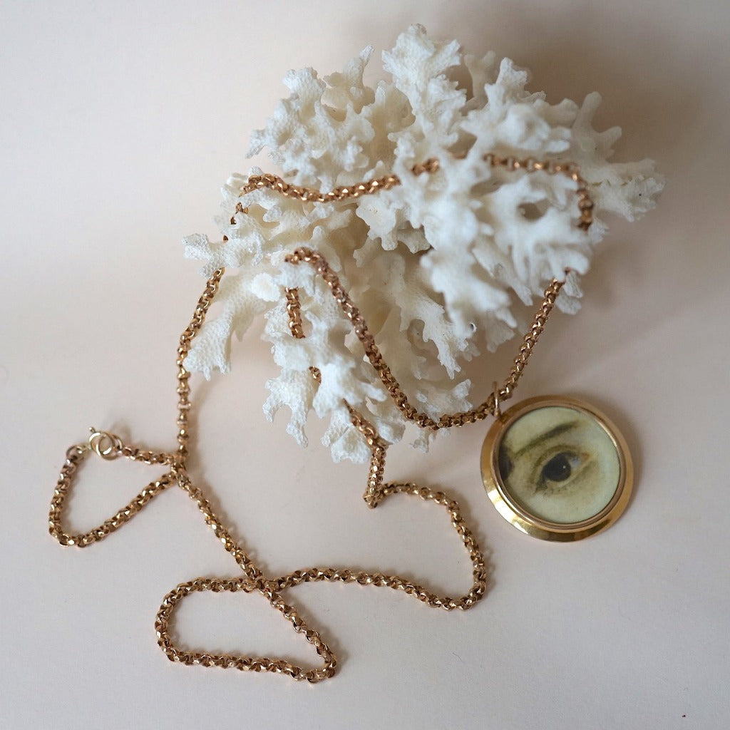 Gold Lover's Eye Locket and Long Guard Chain Necklace Badger's Velvet