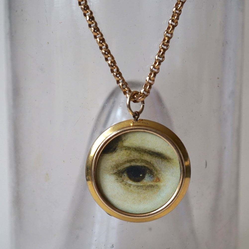 Gold Lover's Eye Locket and Long Guard Chain Necklace Badger's Velvet