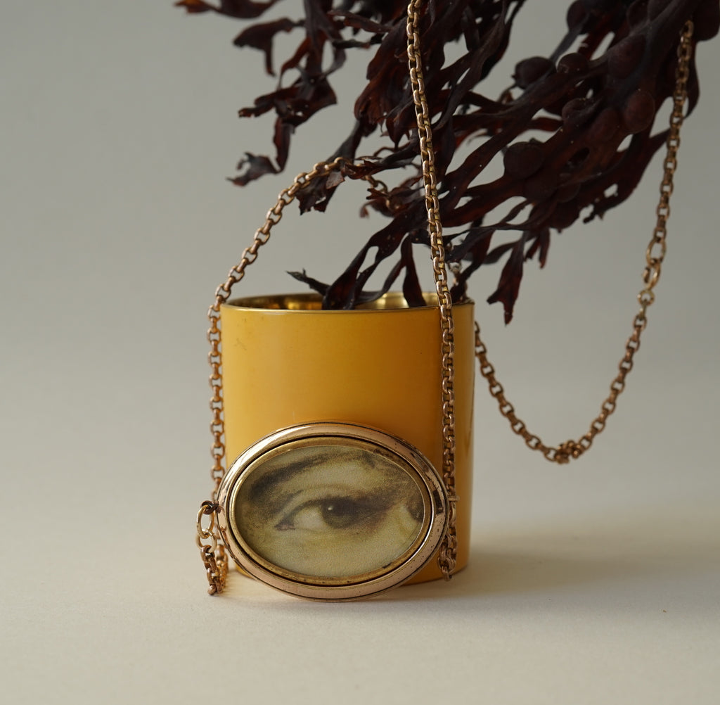 Gold Lover's Eye Double Sided Locket and Belcher Chain Necklace