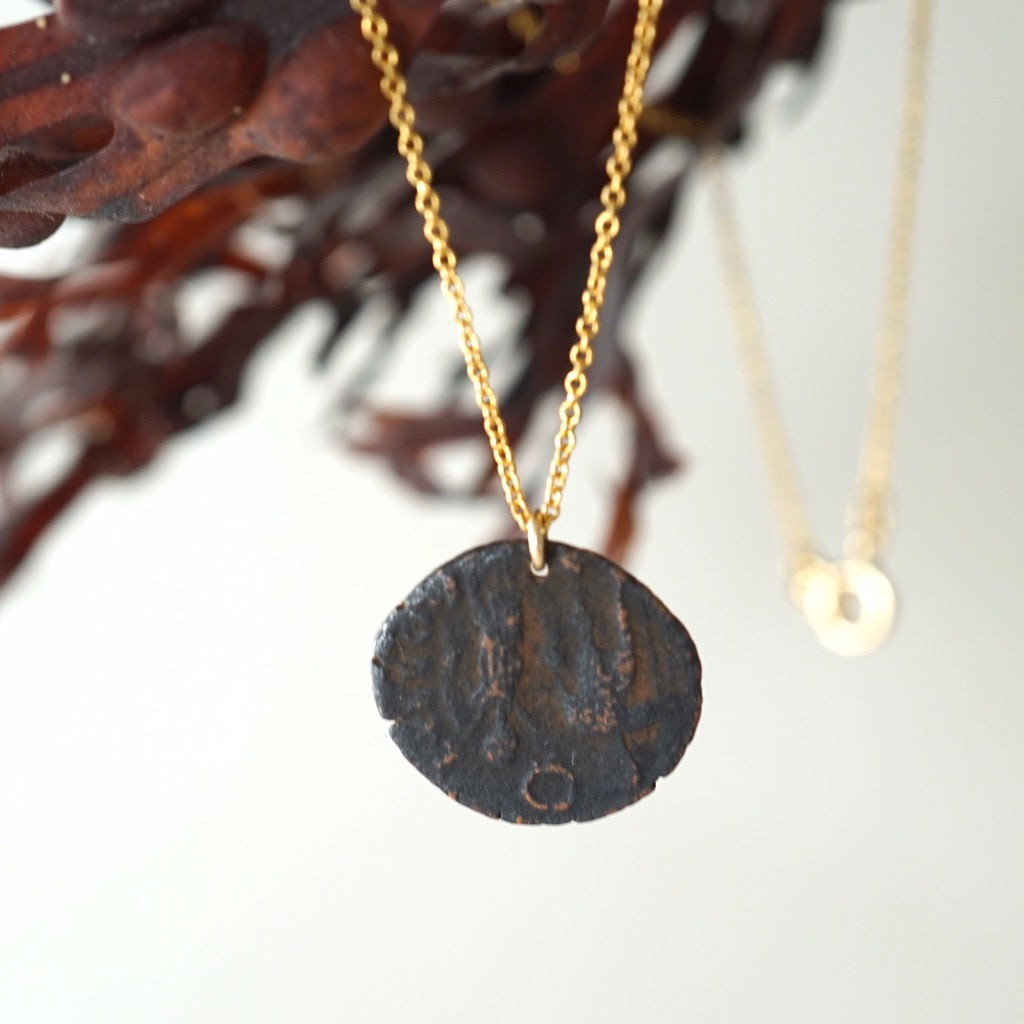 Roman Coin and Gold Belcher Chain Necklace. Badger's Velvet