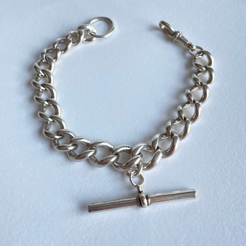 Mens Heavy Victorian Silver Chain Bracelet.