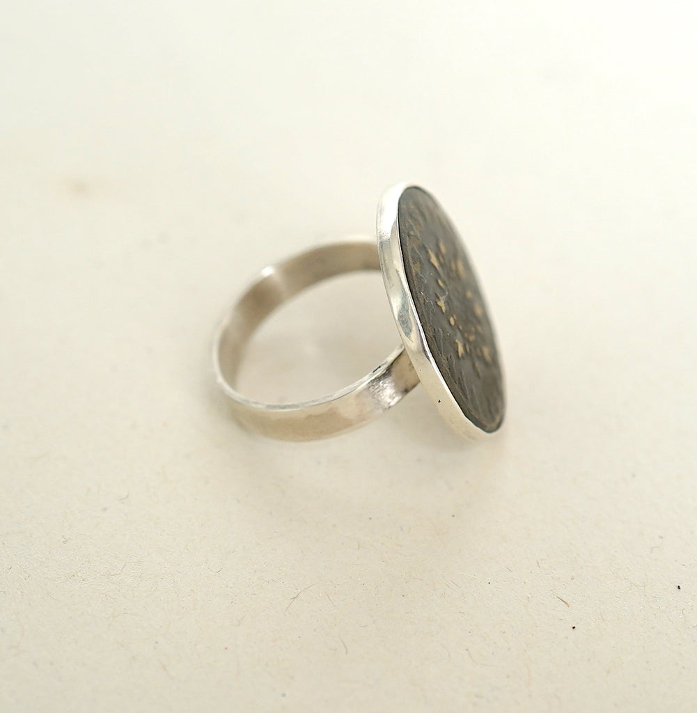 Large Silver and Bronze Etched Ring