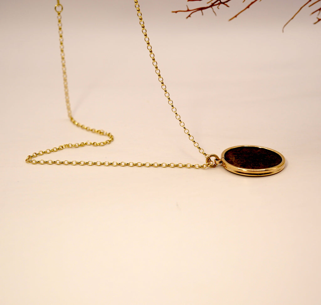 Gold Mounted Ancient Coin and Belcher Chain Necklace. Badger's velvet