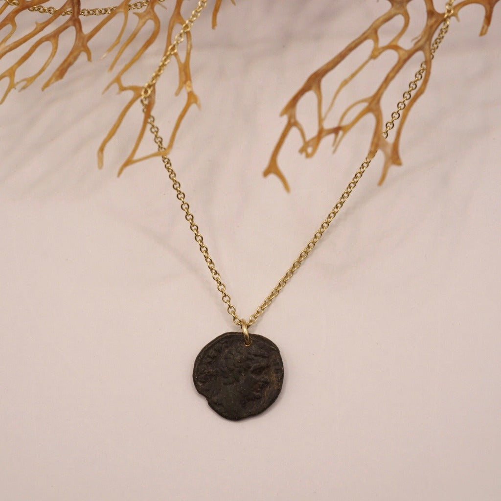 Roman Coin and Gold Chain Necklace, Badgers Velvet
