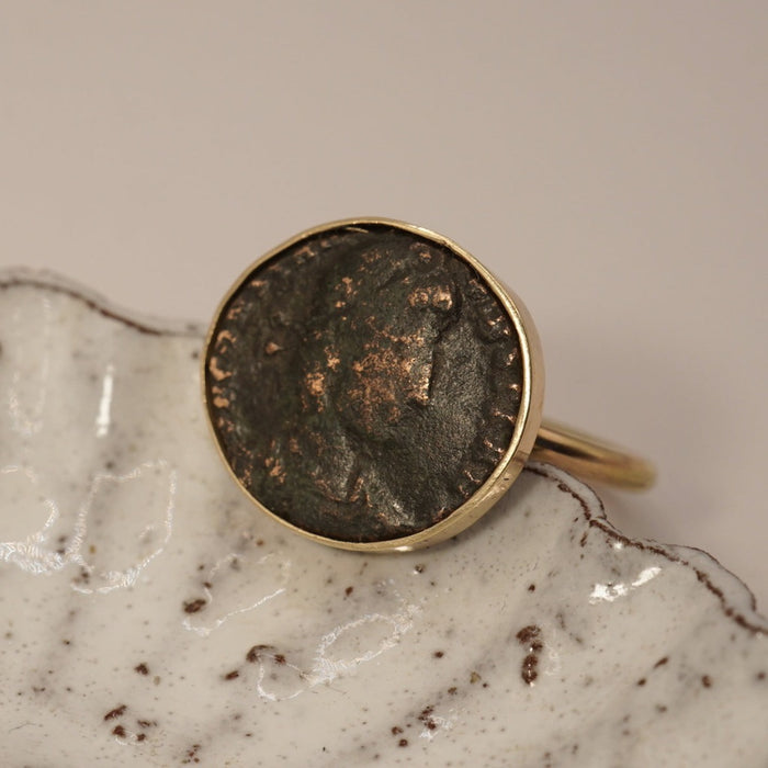 Gold Mounted Roman Coin Emperor Head Ring
