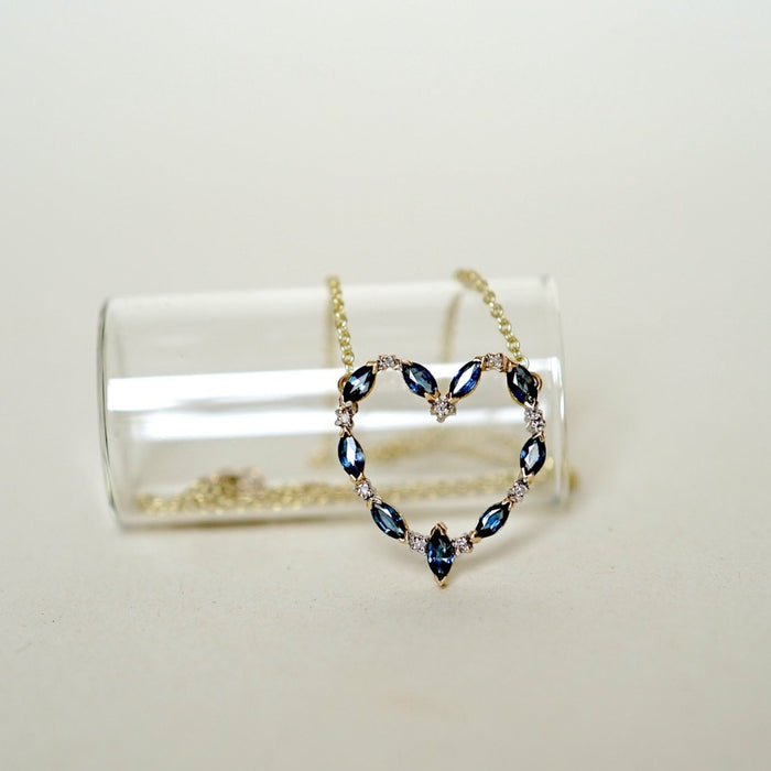 Sapphire and Diamond Gold Heart Necklace Badgers Velvet 