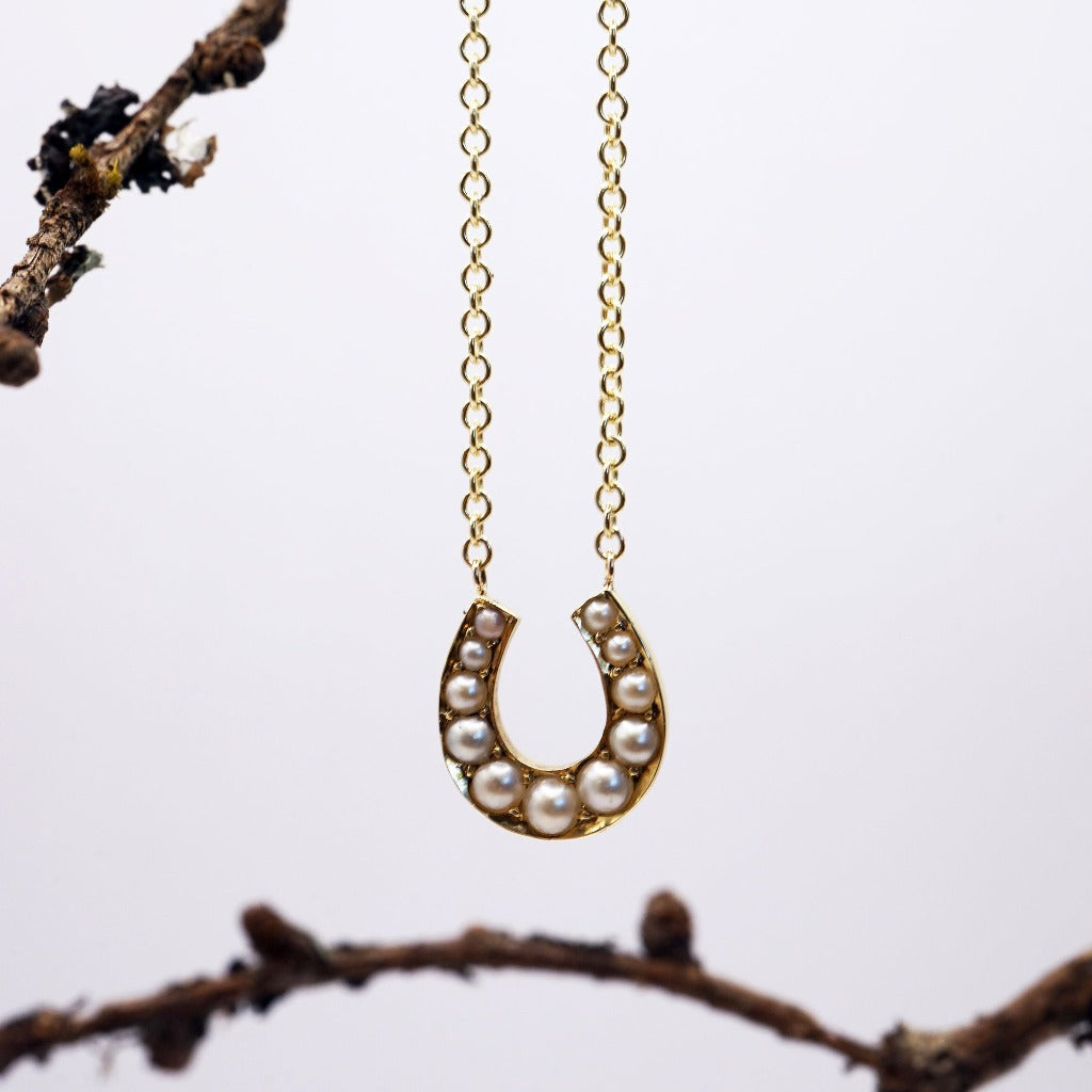 Antique Gold and Seed Pearl Horseshoe Necklace