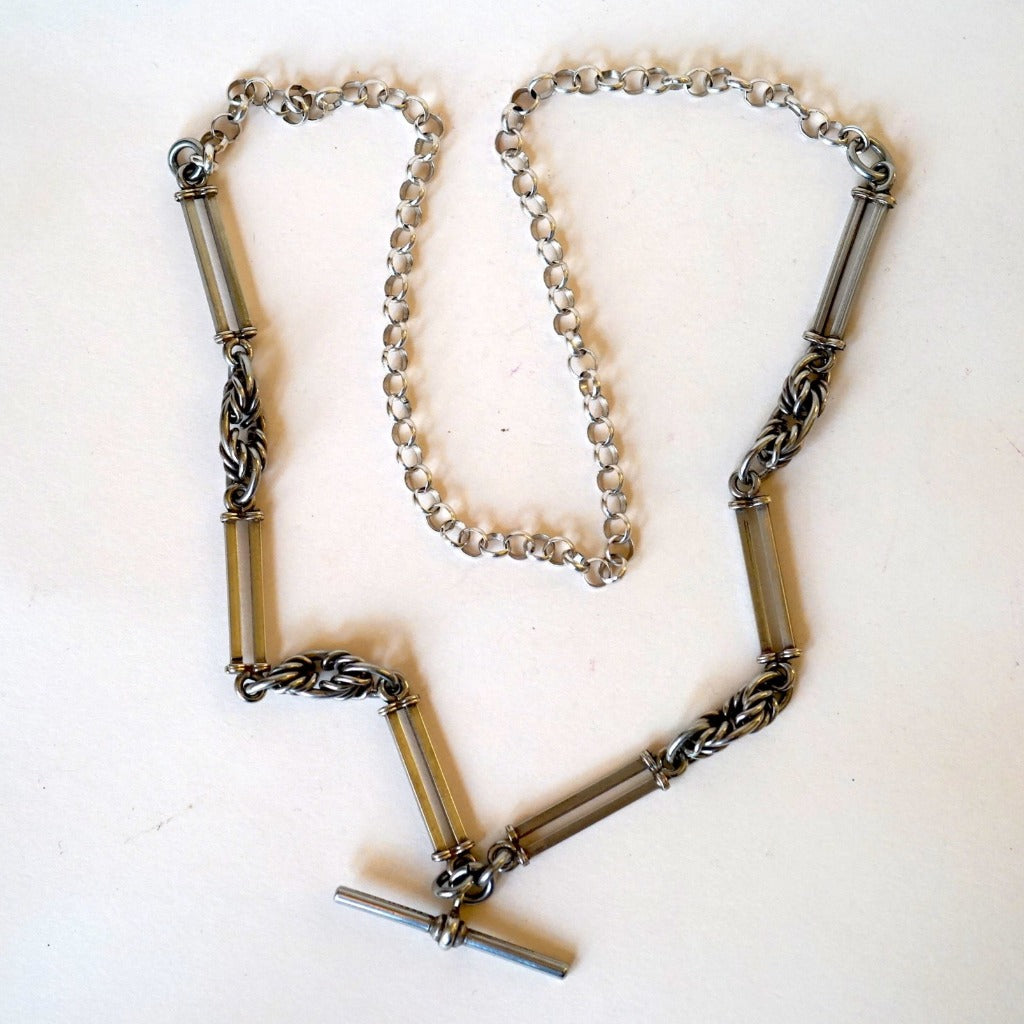 Victorian Silver Trombone and Belcher Watch Chain Necklace