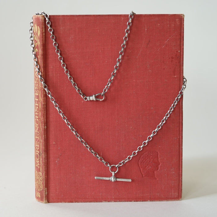 Oxidised Silver Pocket Watch Chain and T. Bar Necklace