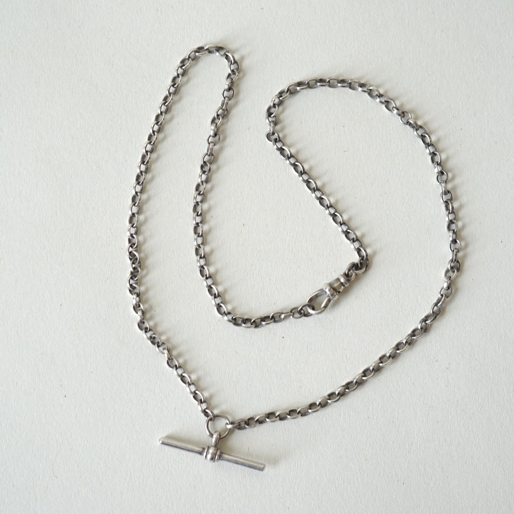 Antiqued Silver Pocket Watch Chain and T. Bar Necklace