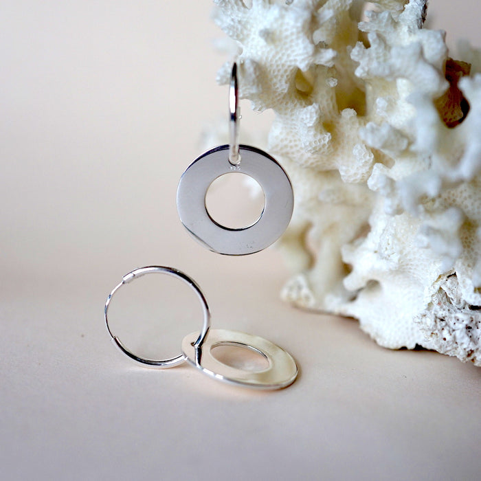 Silver disc hoop earrings Badger's Velvet