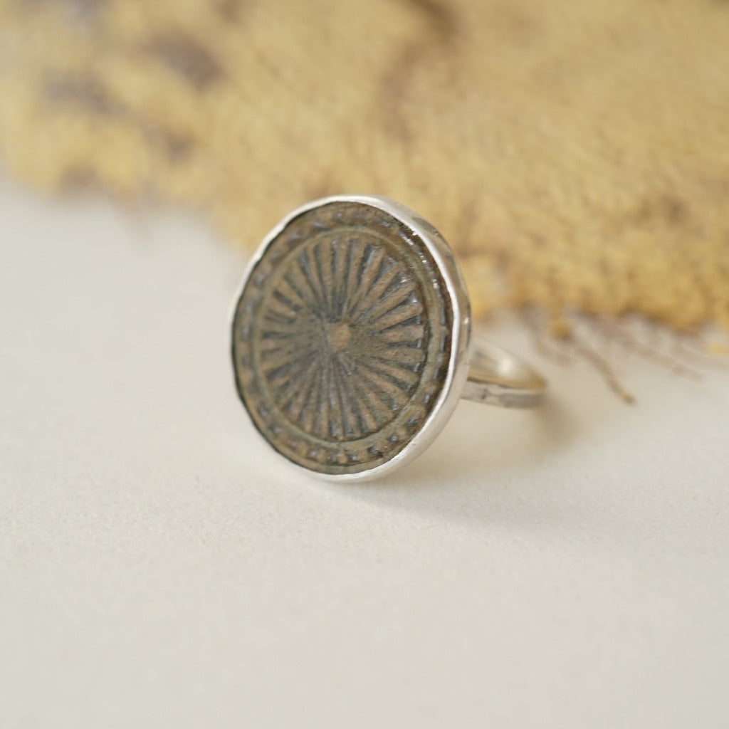 Silver and 17thC Bronze Circle & Sun Ring