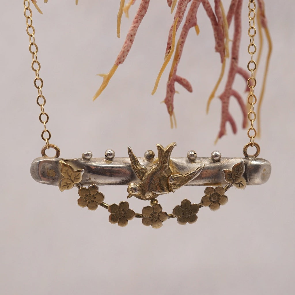 Swallow and Flower Bower necklace. Badgers Velvet