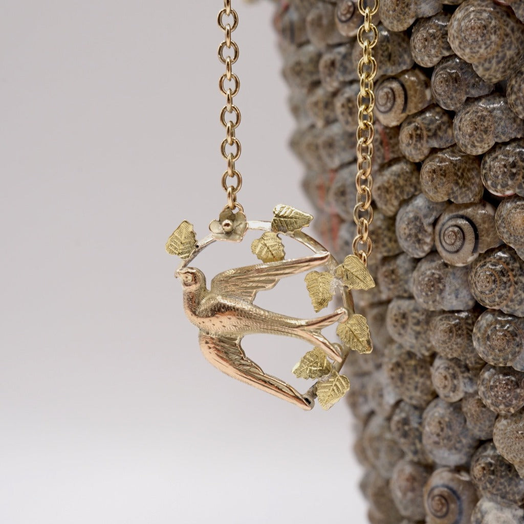 Gold Swallow and Bower Necklace
