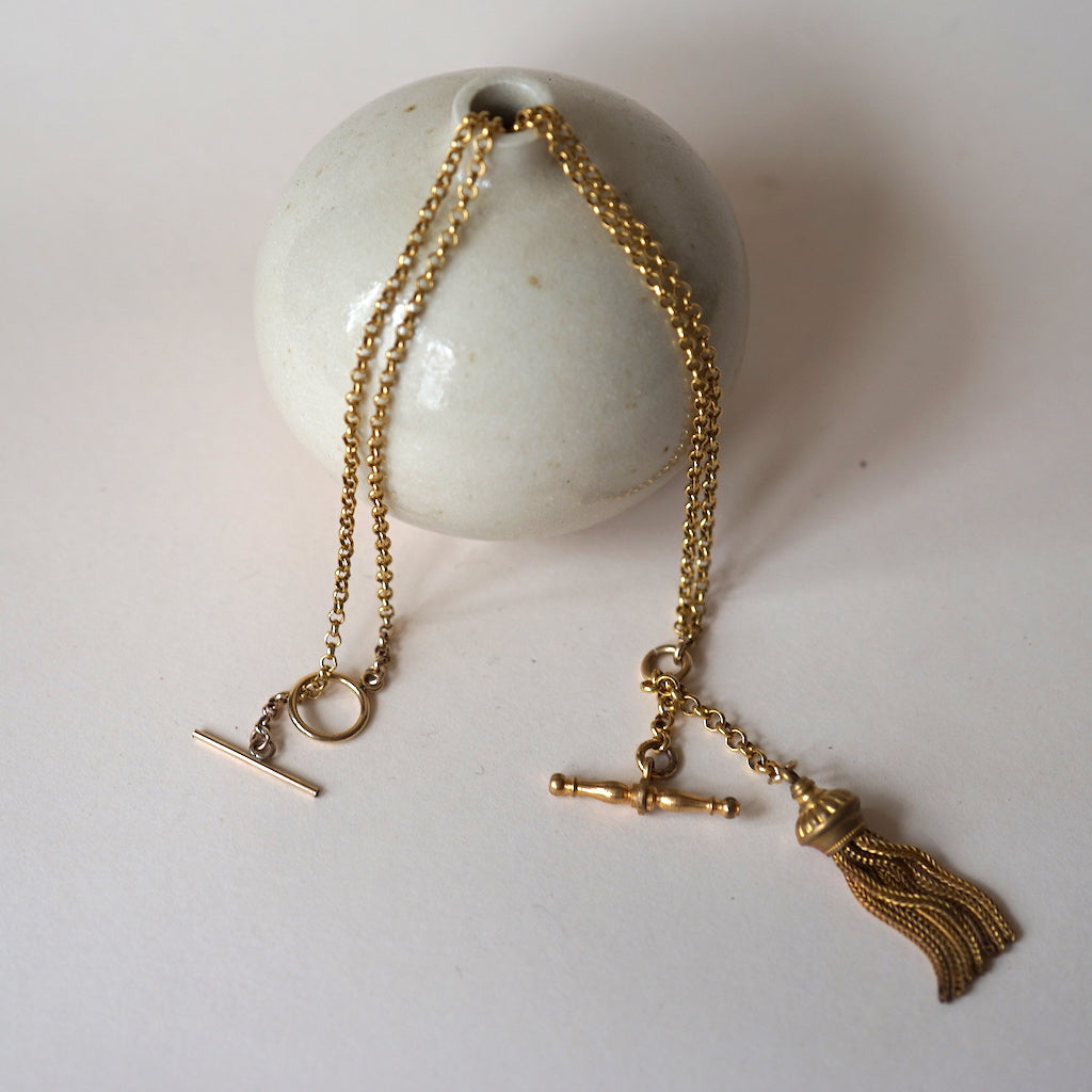 Gold Tassle and T Bar Albertina Necklace Badger's Velvet