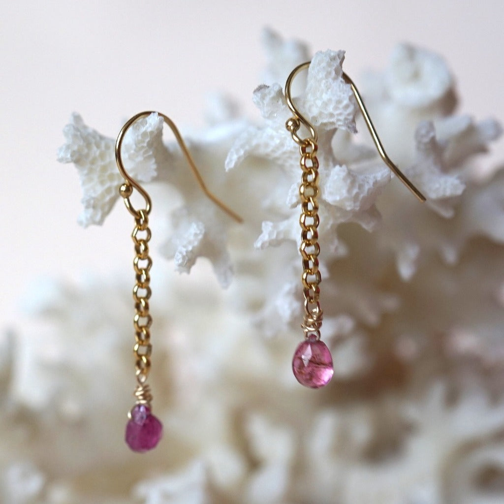 Pink Tourmaline & Gold Chain earrings Badger's Velvet