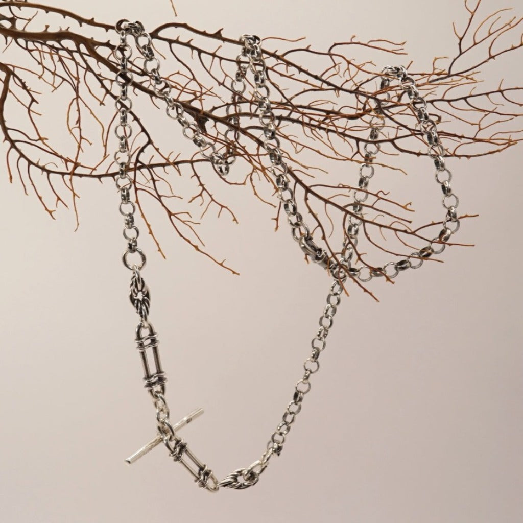 Victorian Silver Trombone and Belcher Chain Necklace. Badgers Velvet