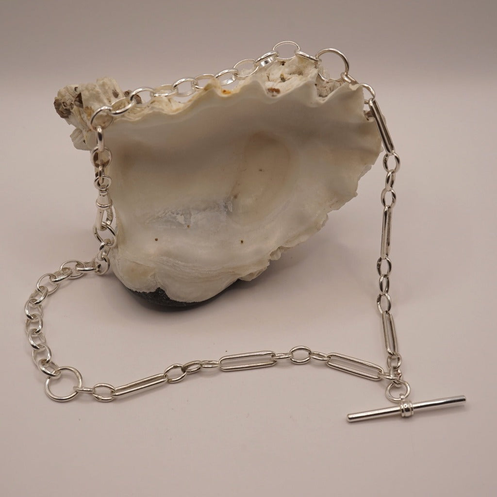 Victorian Silver Trombone and Belcher Chain Necklace, Badgers Velvet