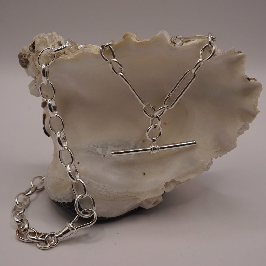Victorian Silver Trombone and Belcher Chain Necklace, Badgers Velvet