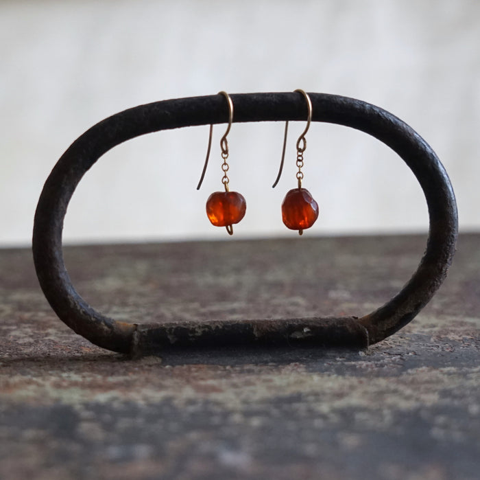 9ct Gold & Vintage Amber Bead earrings