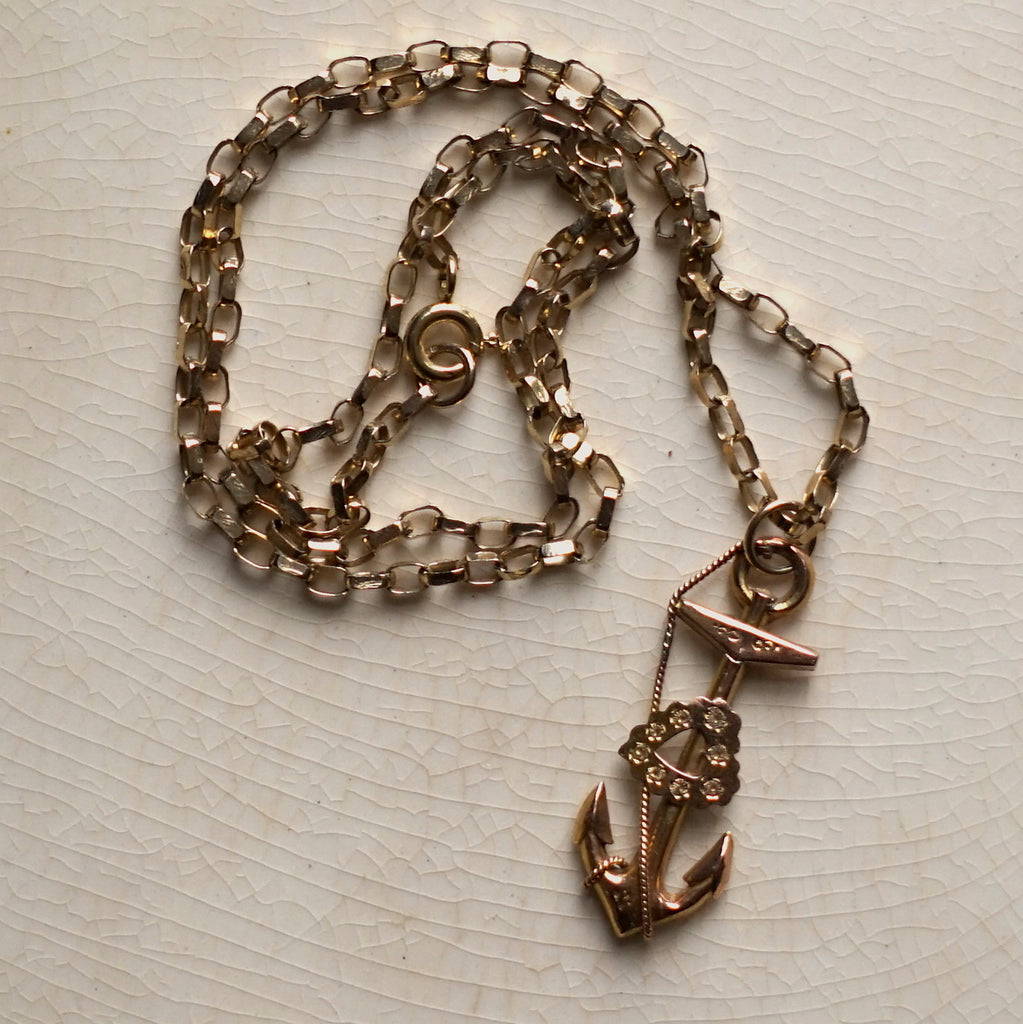 Antique gold anchor and belcher chain, vintage, remade jewellery, antique jewellery