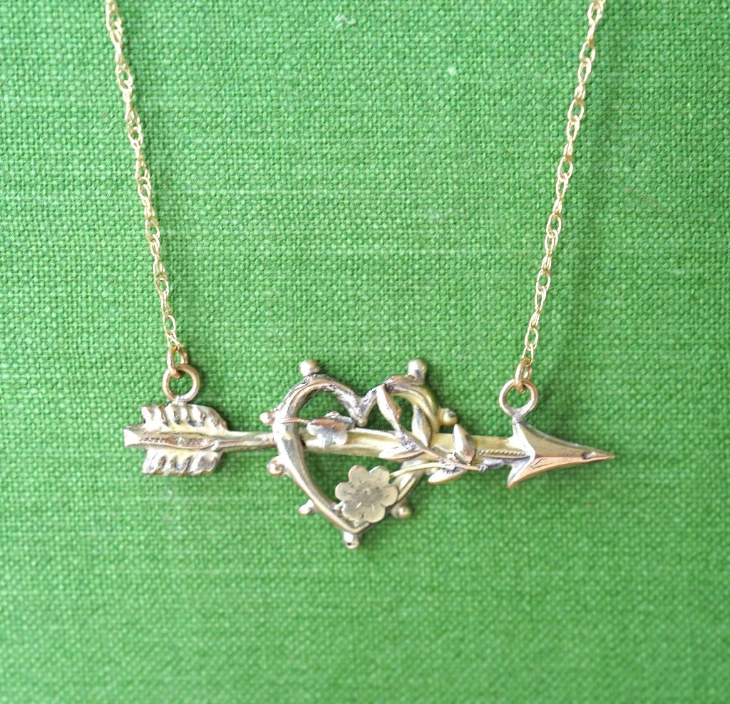 Gold Arrow and Heart Necklace. Badger's Velvet