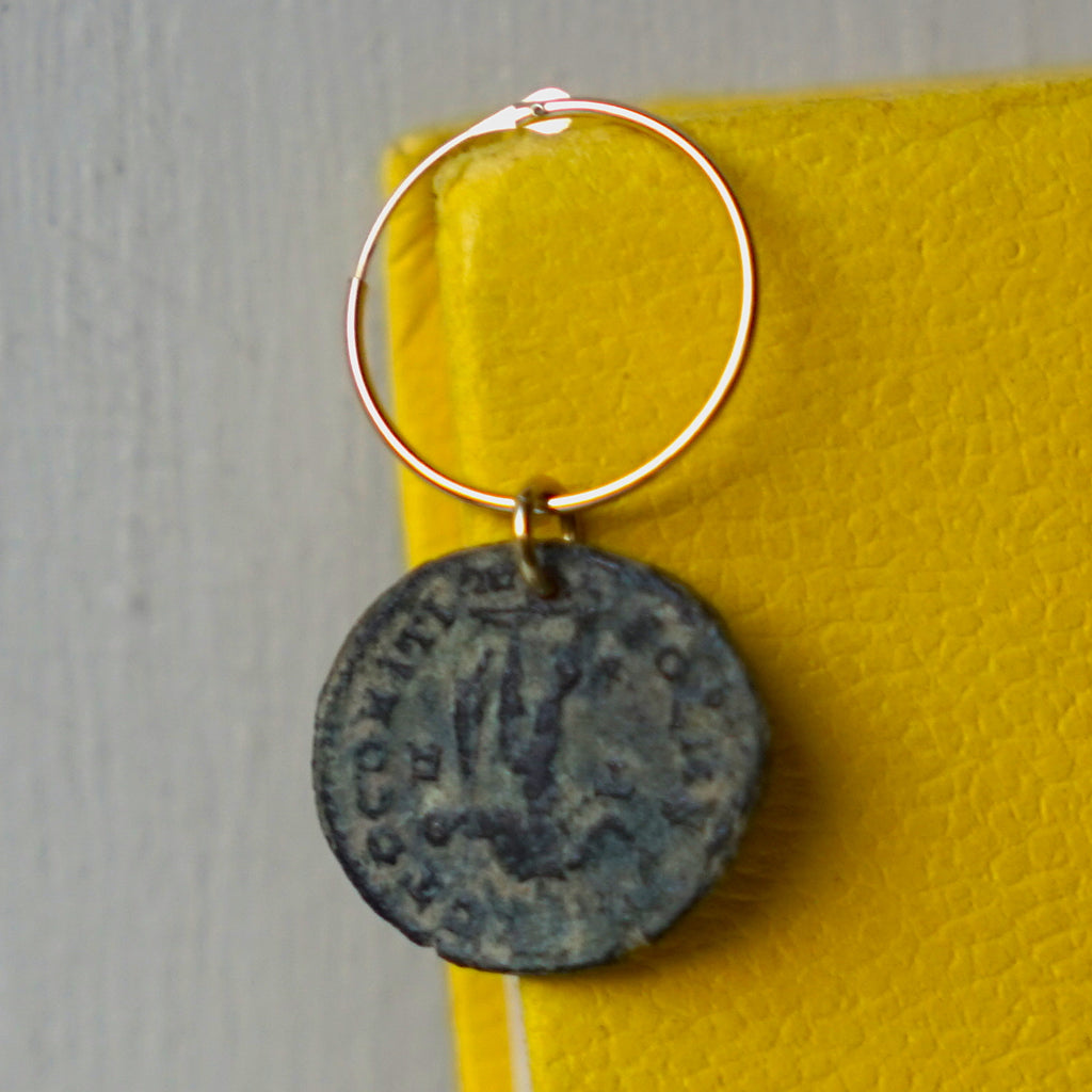 Roman Coin & Gold hoop earrings 