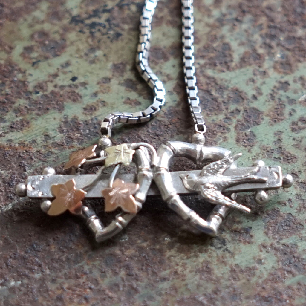 Hearts Ivy & Swallow Edwardian Silver & Gold Necklace.
