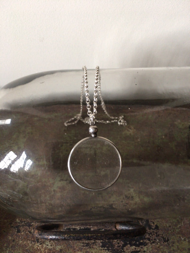 Silver vintage spy glass necklace