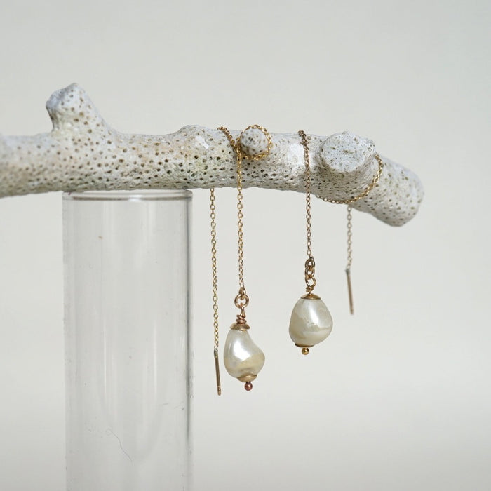 Pearl and Gold Threader Earrings Badgers Velvet